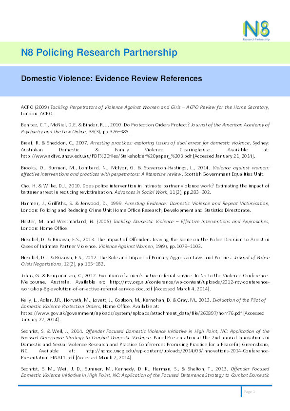 Domestic Violence: Evidence Review References Thumbnail