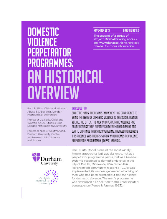Domestic Violence Perpetrator Programmes: An Historical Overview Thumbnail