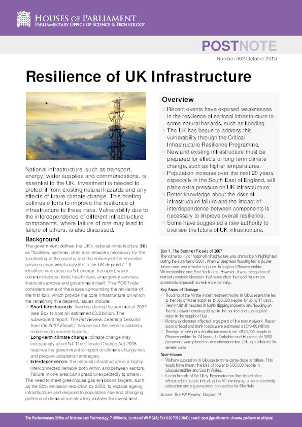 Resilience of UK infrastructure Thumbnail