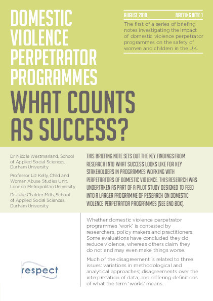 Domestic Violence Perpetrator Programmes: What Counts as Success? Thumbnail
