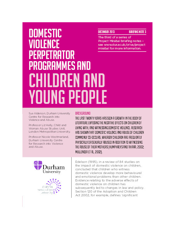 Domestic Violence Perpetrator Programmes and Children and Young People Thumbnail
