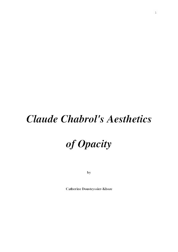 Claude Chabrol's Aesthetics of Opacity Thumbnail