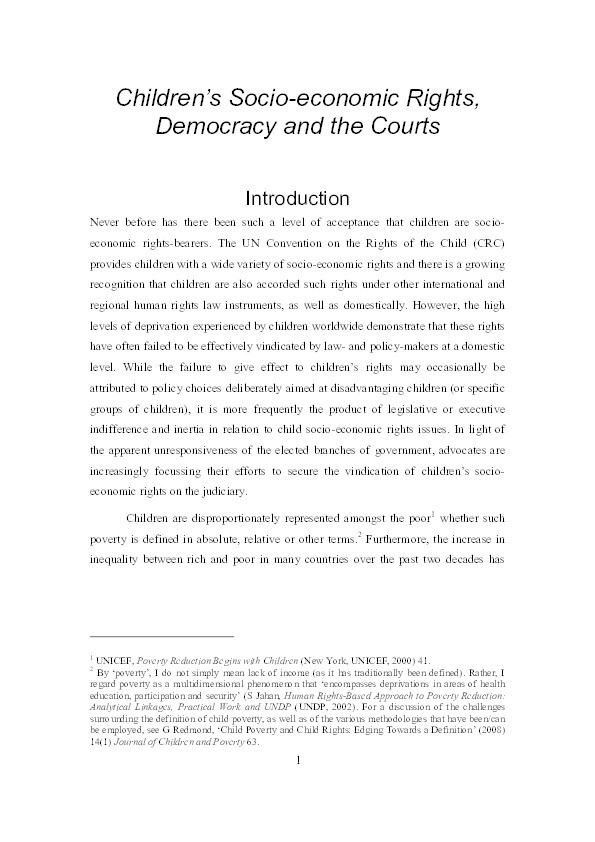 Children’s Socio-economic Rights, Democracy and the Courts Thumbnail