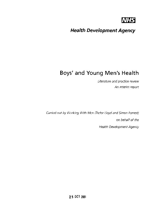 Boys and young men’s health : Literature and practice review: An interim report Thumbnail