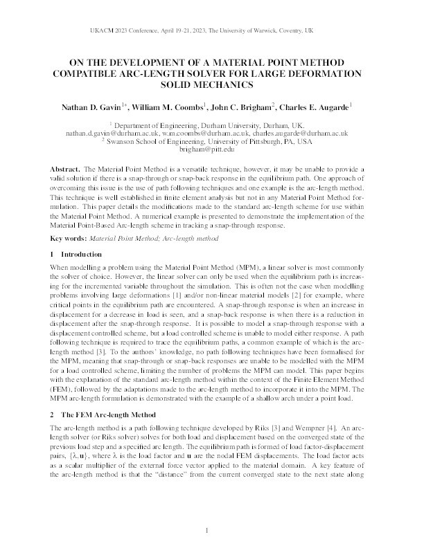 On the development of a material point method compatible arc length solver for large deformation solid mechanics Thumbnail