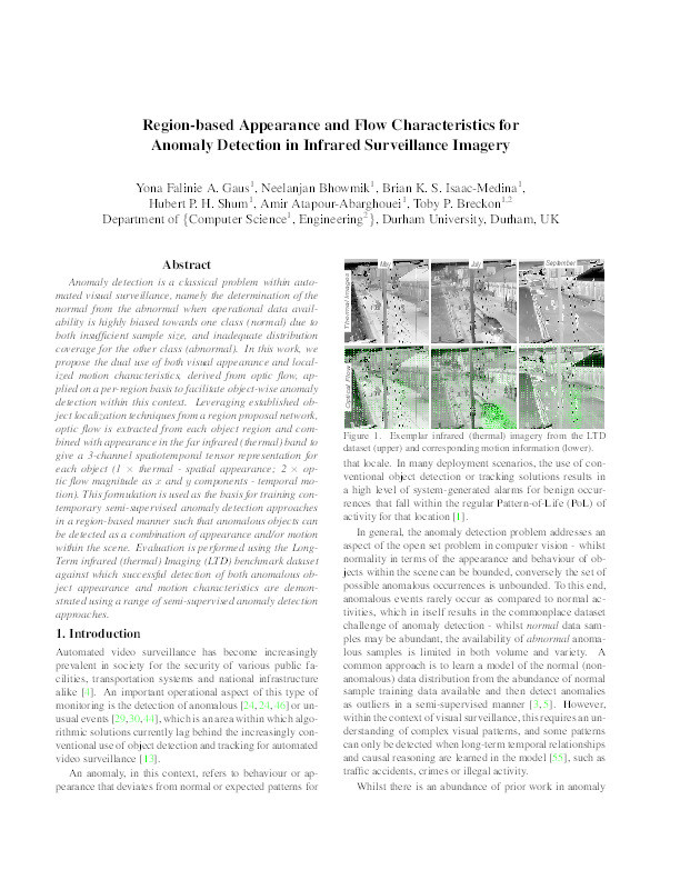 Region-based Appearance and Flow Characteristics for Anomaly Detection in Infrared Surveillance Imagery Thumbnail