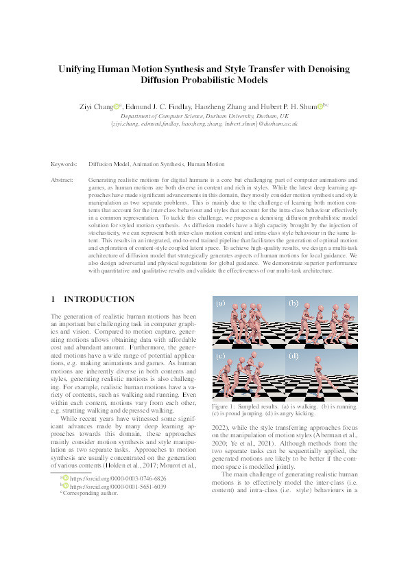 Unifying Human Motion Synthesis and Style Transfer with Denoising Diffusion Probabilistic Models Thumbnail