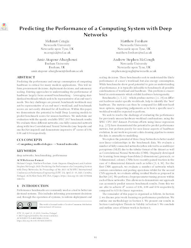 Predicting the Performance of a Computing System with Deep Networks Thumbnail
