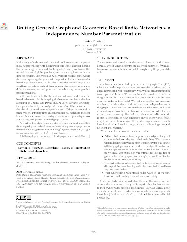 Uniting General-Graph and Geometric-Based Radio Networks via Independence Number Parametrization Thumbnail