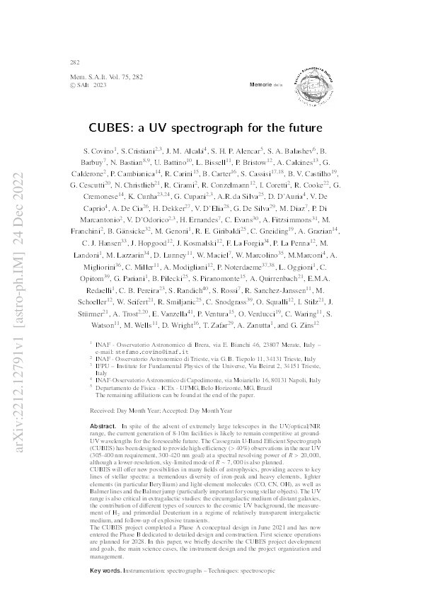 CUBES: a UV spectrograph for the future Thumbnail