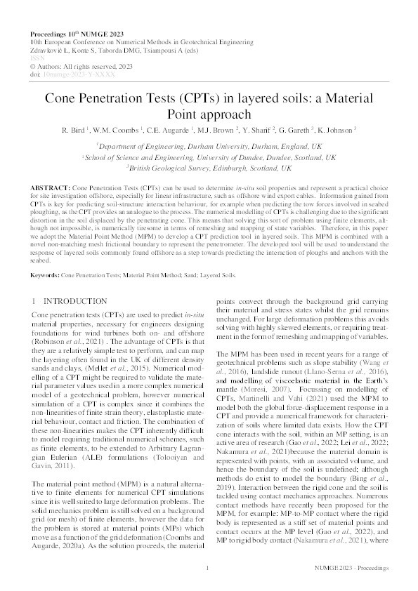 Cone Penetration Tests (CPTs) in layered soils: a Material Point approach Thumbnail
