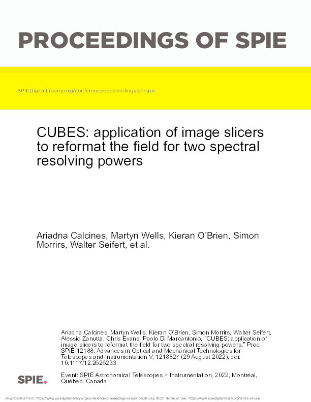 CUBES: application of image slicers to reformat the field for two spectral resolving powers Thumbnail