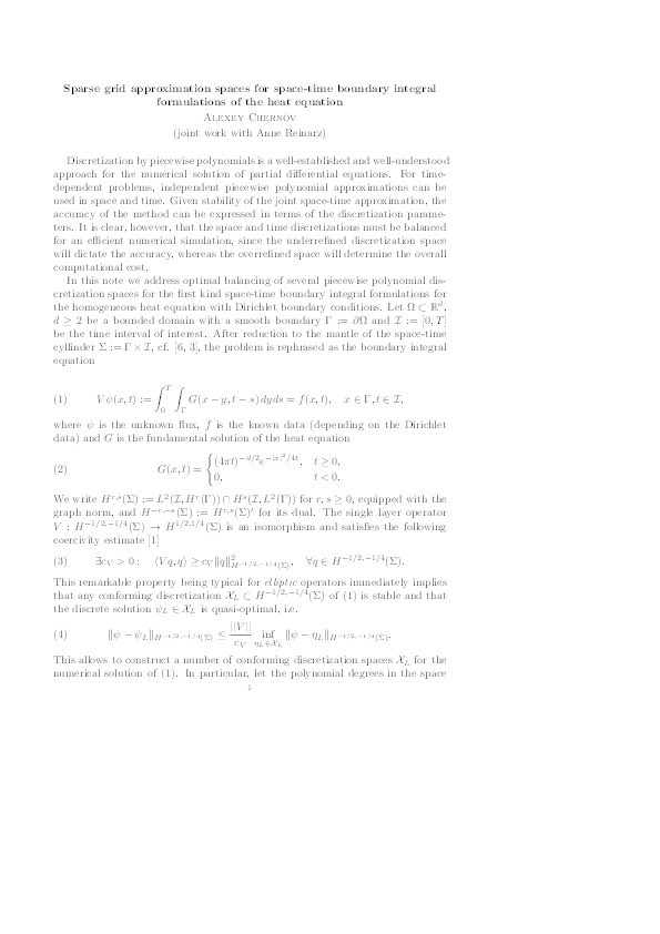 Sparse grid approximation spaces for space-time boundary integral formulations of the heat equation Thumbnail