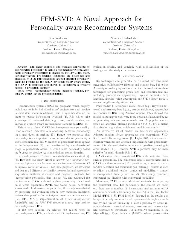 FFM-SVD: A Novel Approach for Personality-aware Recommender Systems Thumbnail