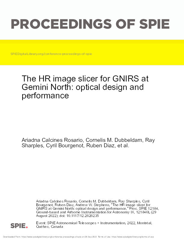 The HR image slicer for GNIRS at Gemini North: optical design and performance Thumbnail