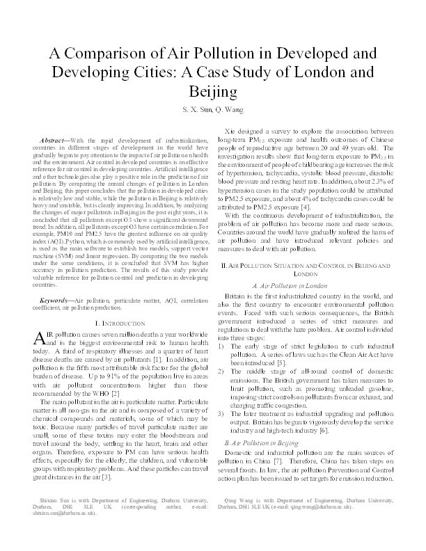A comparison of air pollution in developed and developing cities: A case study of London and Beijing Thumbnail