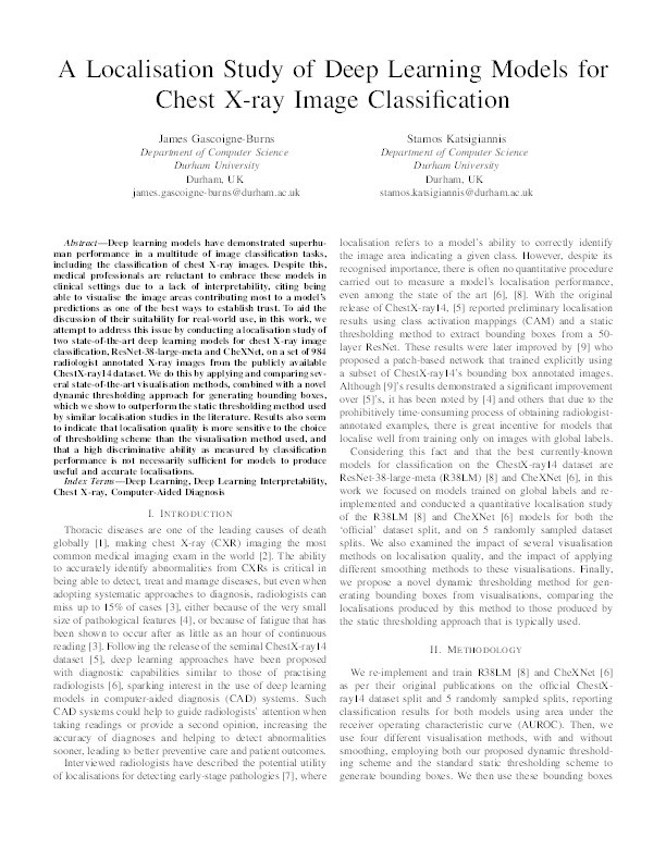 A Localisation Study of Deep Learning Models for Chest X-ray Image Classification Thumbnail