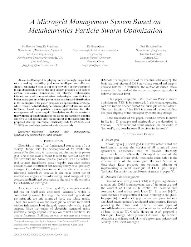A Microgrid Management System Based on Metaheuristics Particle Swarm Optimization Thumbnail