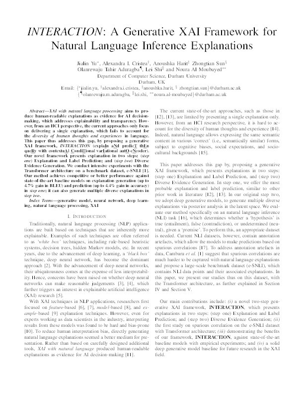 INTERACTION: A Generative XAI Framework for Natural Language Inference Explanations Thumbnail