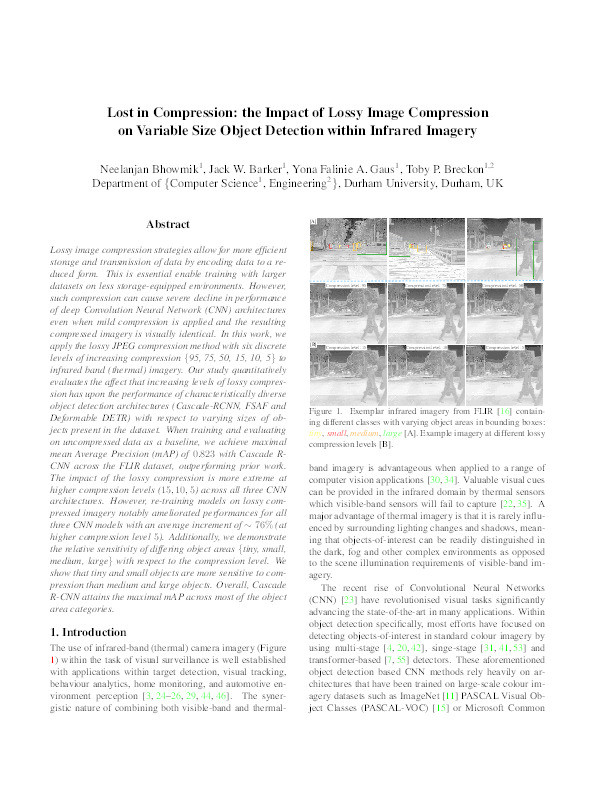 Lost in Compression: the Impact of Lossy Image Compression on Variable Size Object Detection within Infrared Imagery Thumbnail