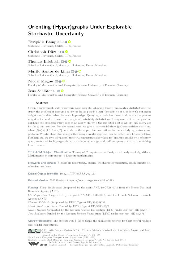 Orienting (Hyper)graphs Under Explorable Stochastic Uncertainty Thumbnail