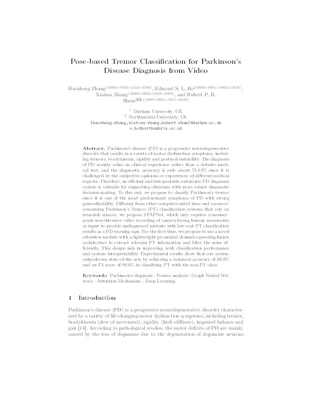 Pose-based Tremor Classification for Parkinson’s Disease Diagnosis from Video Thumbnail