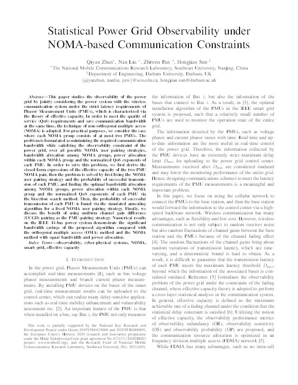 Statistical Power Grid Observability under NOMA-based Communication Constraints Thumbnail