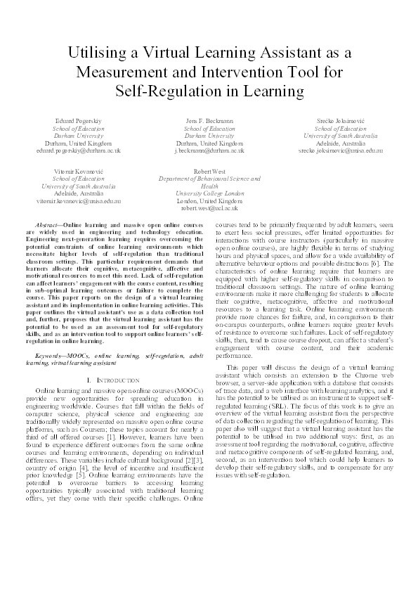 Utilising a Virtual Learning Assistant as a Measurement and Intervention Tool for Self-Regulation in Learning Thumbnail