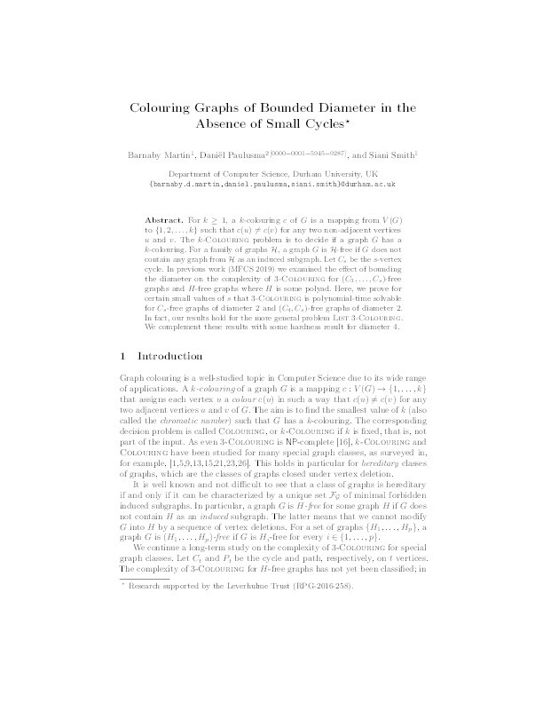 Colouring graphs of bounded diameter in the absence of small cycles Thumbnail