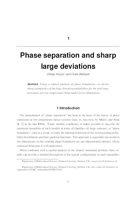 Phase separation and sharp large deviations Thumbnail