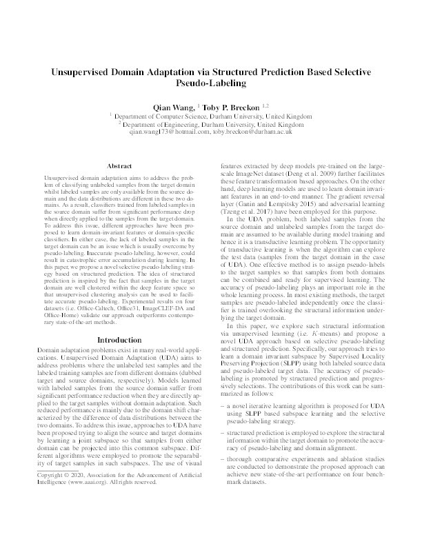 Unsupervised Domain Adaptation via Structured Prediction Based Selective Pseudo-Labeling Thumbnail