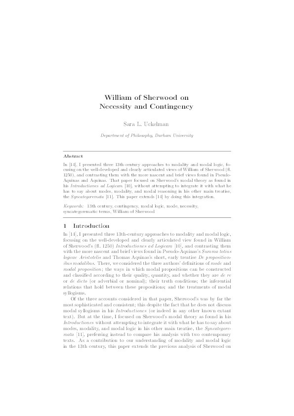 William of Sherwood on Necessity and Contingency Thumbnail