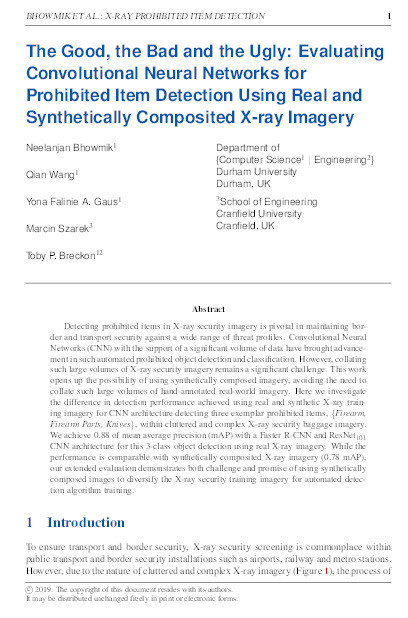 The Good, the Bad and the Ugly: Evaluating Convolutional Neural Networks for Prohibited Item Detection Using Real and Synthetically Composite X-ray Imagery Thumbnail