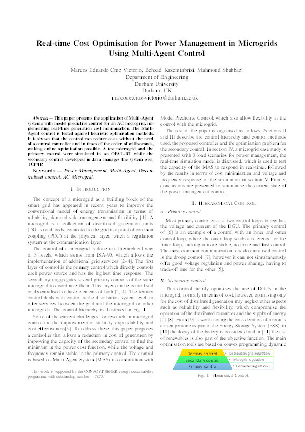 Decentralised Real-time Optimisation of Power Management in Microgrids Using Multi-Agent Control Thumbnail