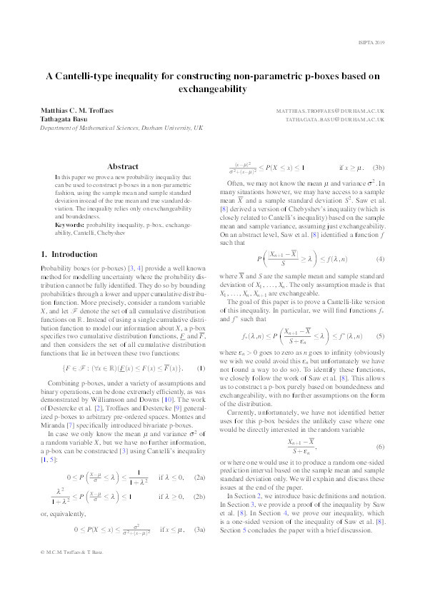 A Cantelli-type inequality for constructing non-parametric p-boxes based on exchangeability Thumbnail