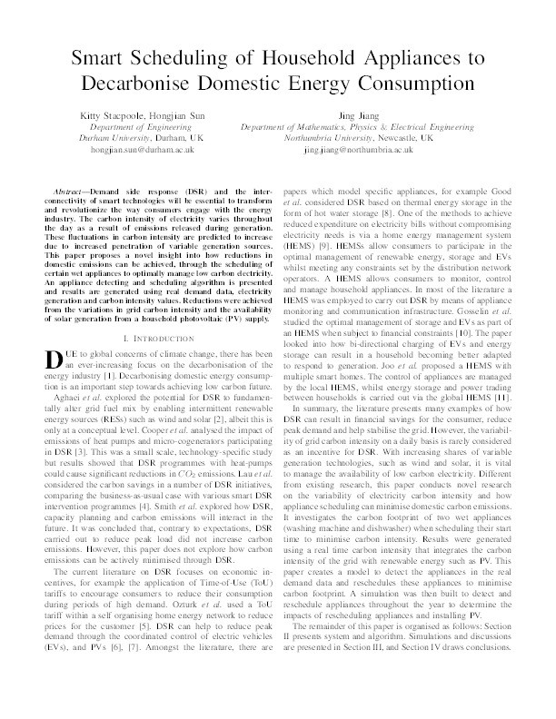 Smart Scheduling of Household Appliances to Decarbonise Domestic Energy Consumption Thumbnail