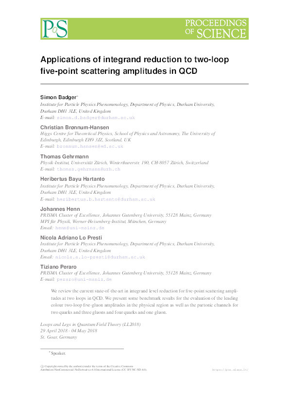 Applications of integrand reduction to two-loop five-point scattering amplitudes in QCD Thumbnail