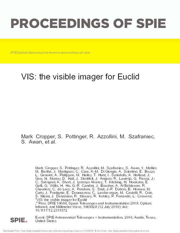 VIS: the visible imager for Euclid Thumbnail