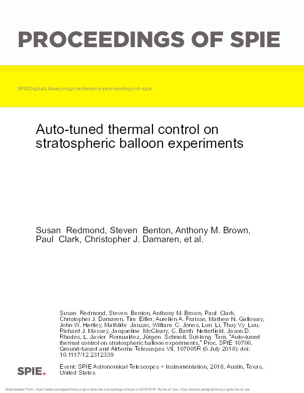 Auto-tuned thermal control on stratospheric balloon experiments Thumbnail