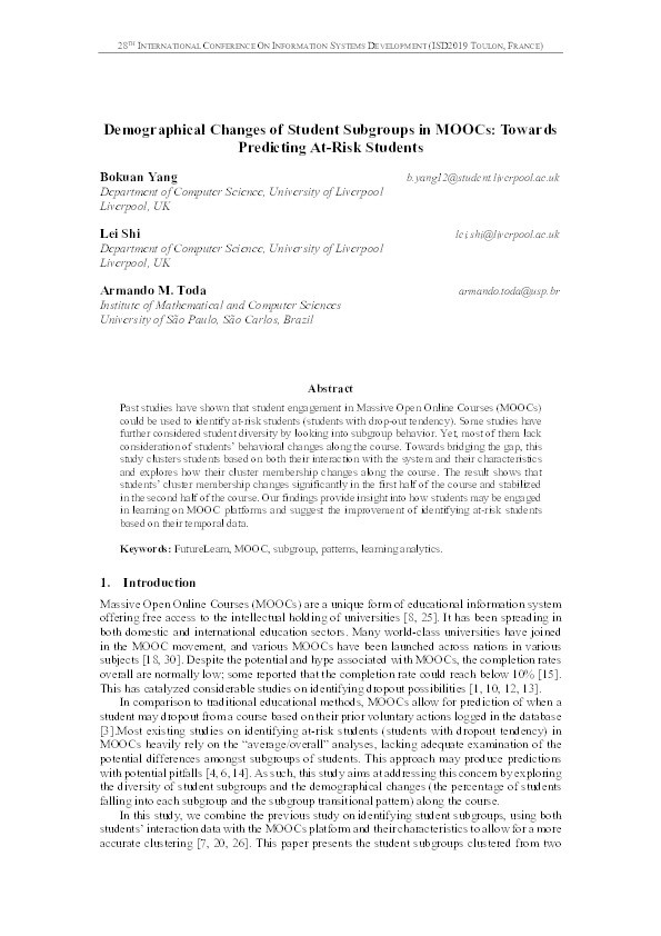 Demographical Changes of Student Subgroups in MOOCs: Towards Predicting At-Risk Students Thumbnail