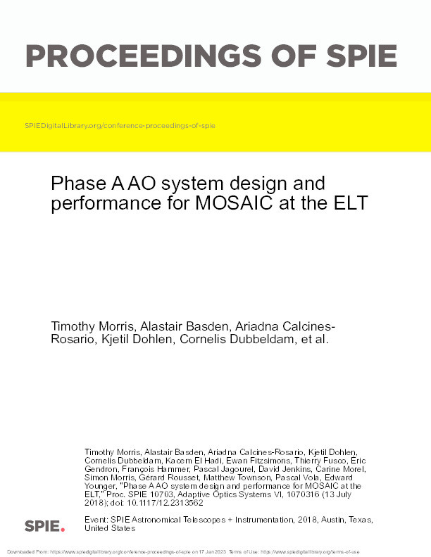Phase A AO system design and performance for MOSAIC at the ELT Thumbnail
