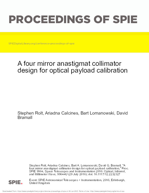 A four mirror anastigmat collimator design for optical payload calibration Thumbnail