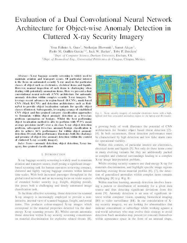 Evaluating a Dual Convolutional Neural Network Architecture for Object-wise Anomaly Detection in Cluttered X-ray Security Imagery Thumbnail