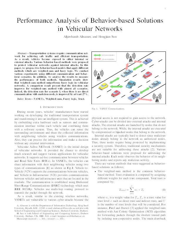 Performance Analysis of Behavior-based Solutions in Vehicular Networks Thumbnail