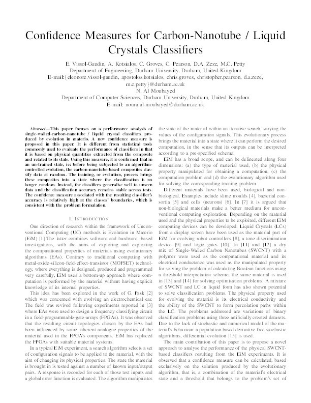 Confidence Measures for Carbon-Nanotube / Liquid Crystals Classifiers Thumbnail