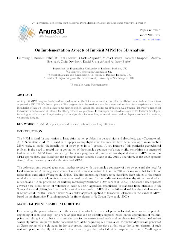 On Implementation Aspects of Implicit MPM for 3D Analysis Thumbnail
