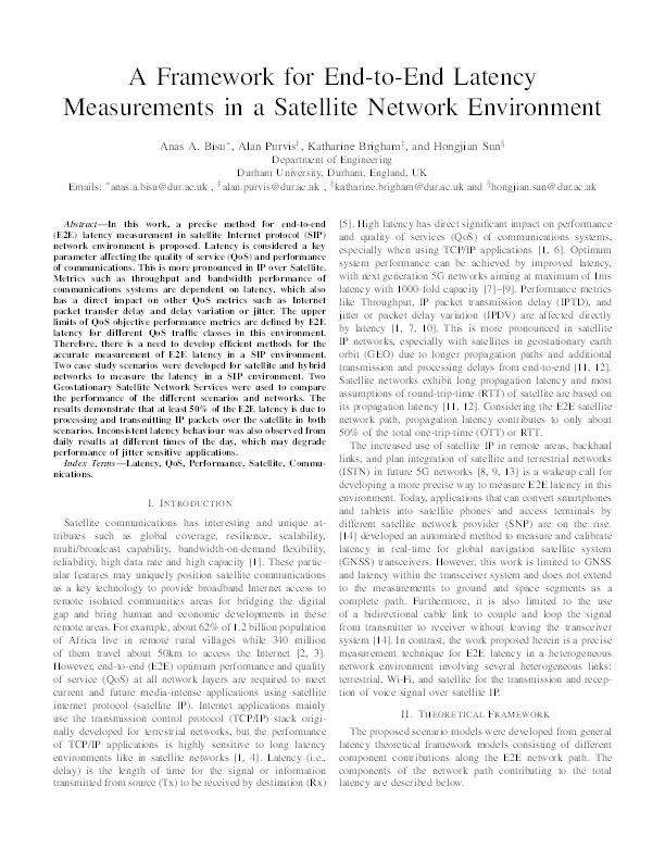 A Framework for End-to-End Latency Measurements in a Satellite Network Environment Thumbnail