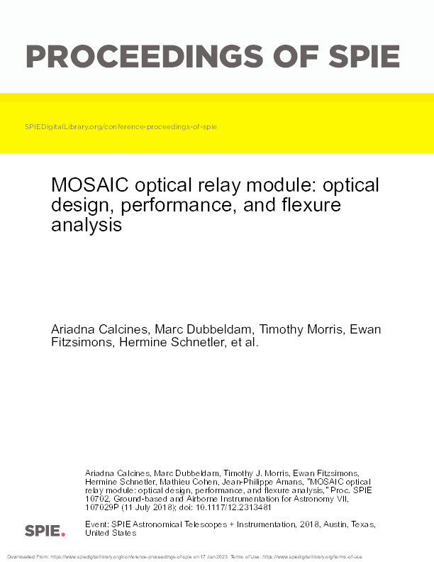 MOSAIC optical relay module: optical design, performance, and flexure analysis Thumbnail