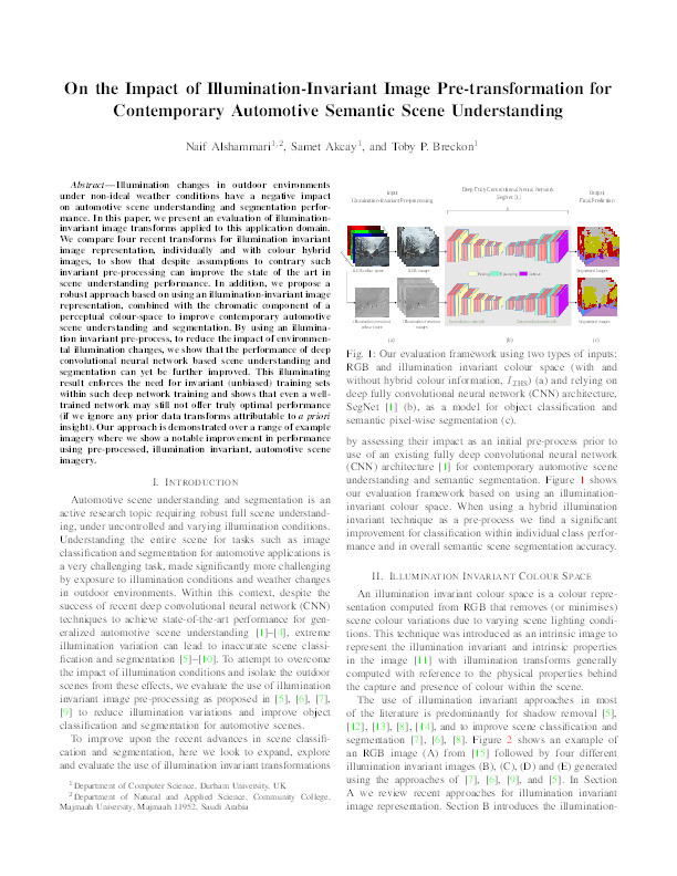 On the Impact of Illumination-Invariant Image Pre-transformation on Contemporary Automotive Semantic Scene Understanding Thumbnail