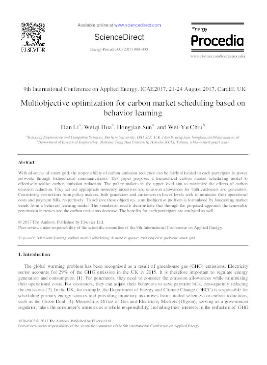Multiobjective optimization for carbon market scheduling based on behavior learning Thumbnail